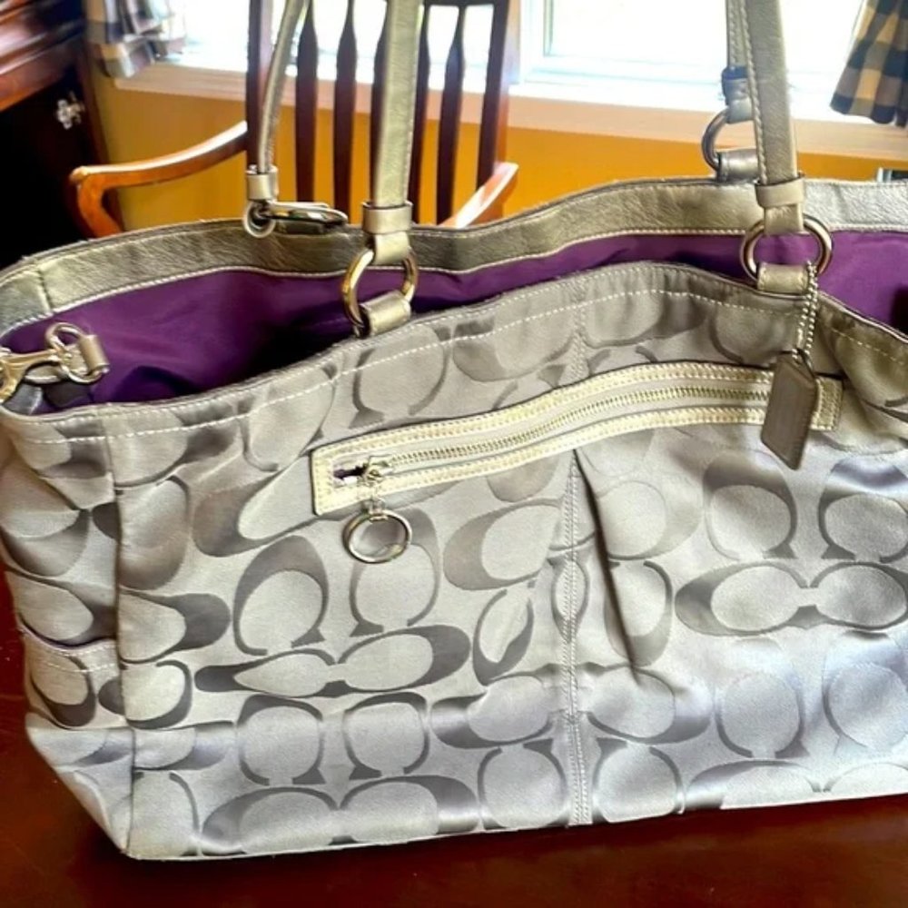 COACH Grey & Purple Large Purse